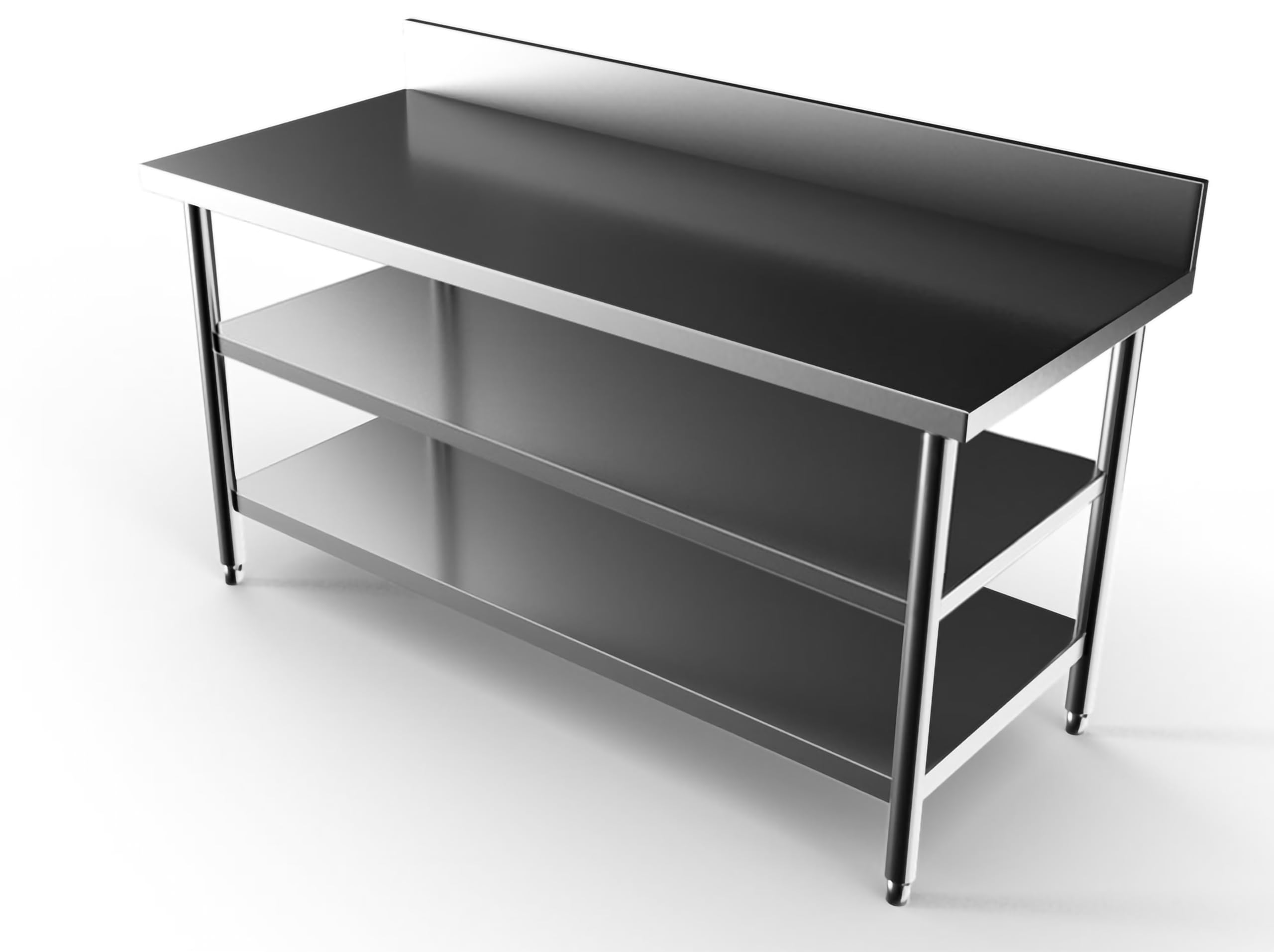 Working Table with Middle and Under Shelf with Back Splash