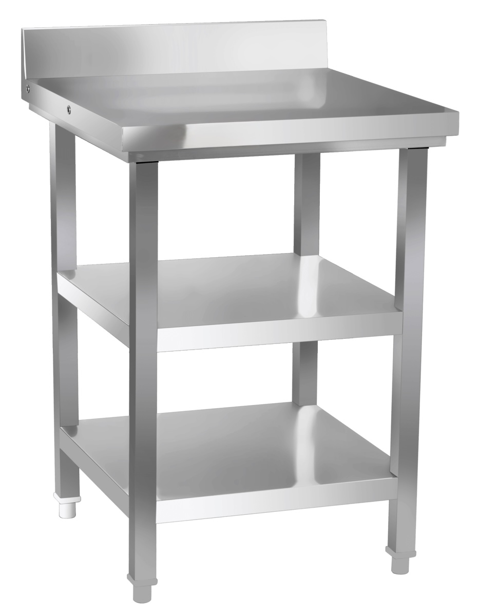 Stainless Steel Working Table with Back Splash and 2 Under Shelves