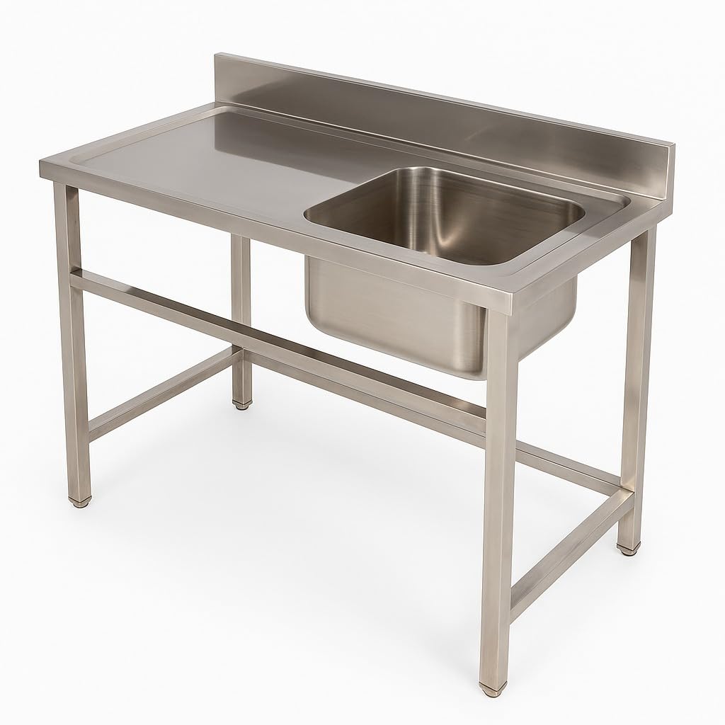 Stainless Steel Work Table with Single Side Sink and Back Splash